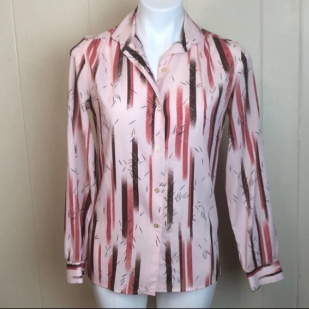 Vintage Pink and Brown Abstract Stripe Button-Down Shirt